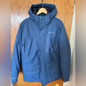 Eddie Bauer Men’s Large Tall Blue WeatherEdge Parka w/Hood (Fur Removable)